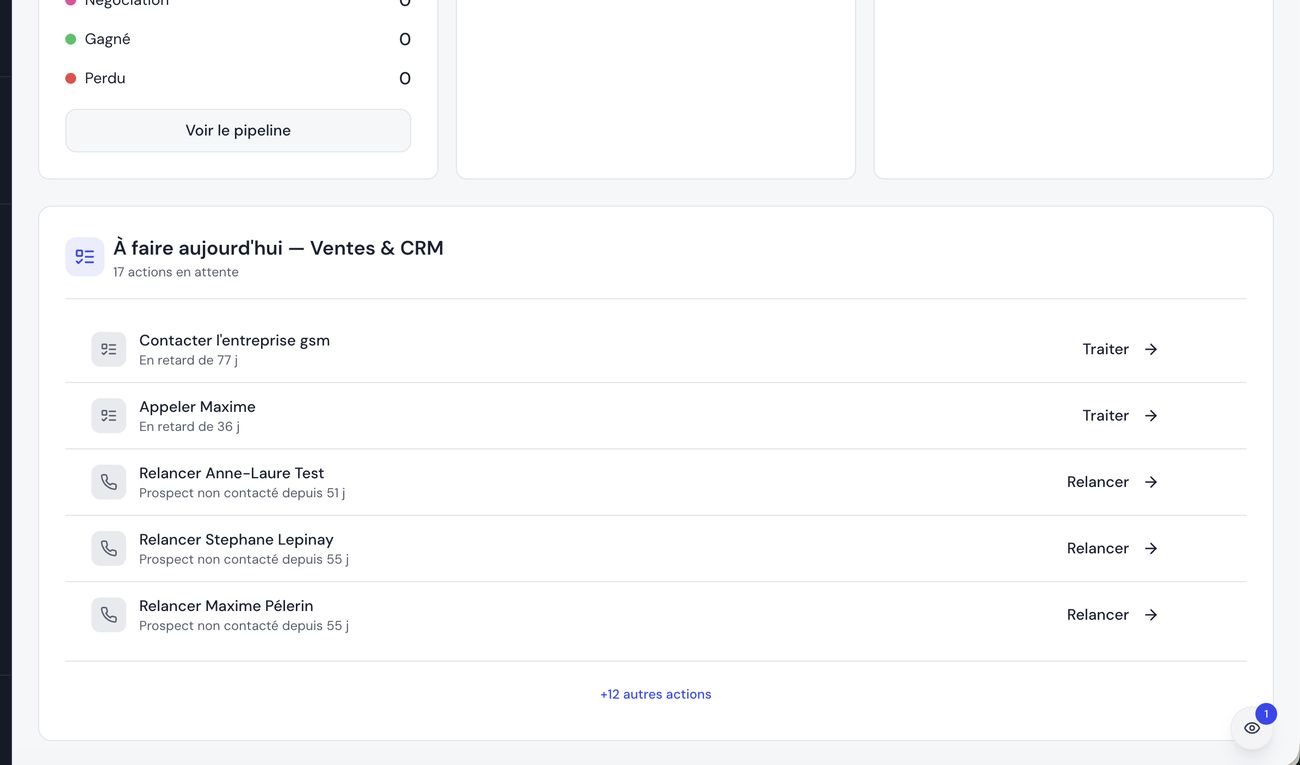 Fiche prospect complète dans le CRM Formiva
